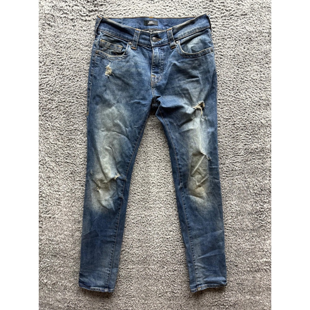 True Religion Rocco Relaxed Skinny Distressed Denim Jeans Blue Mens Size 31